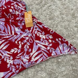 Kona Sol Red, Lilac and White Floral swim top.